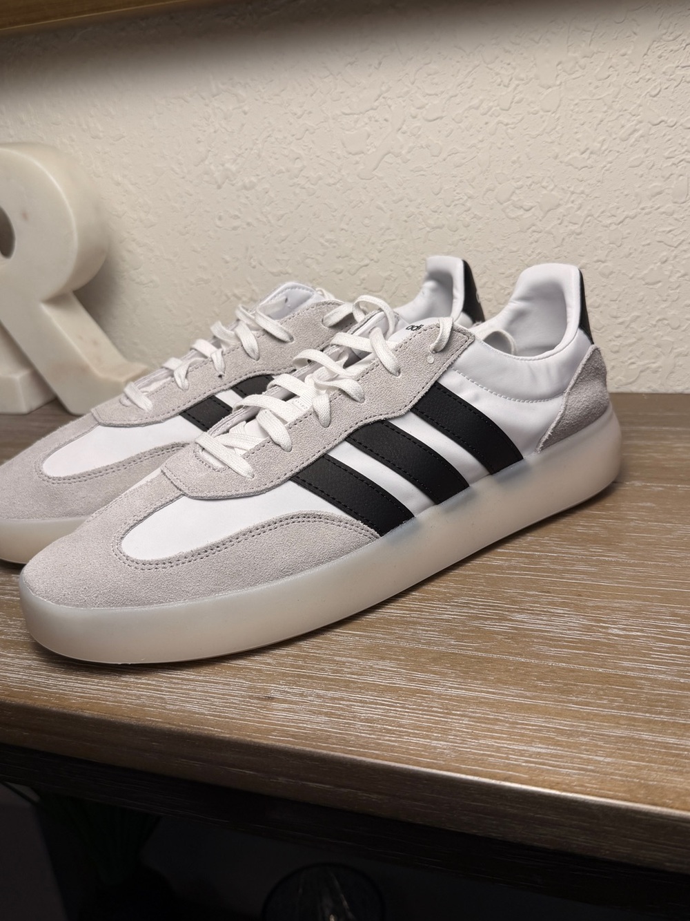 adidas White & Black Low-Profile Suede Sneakers